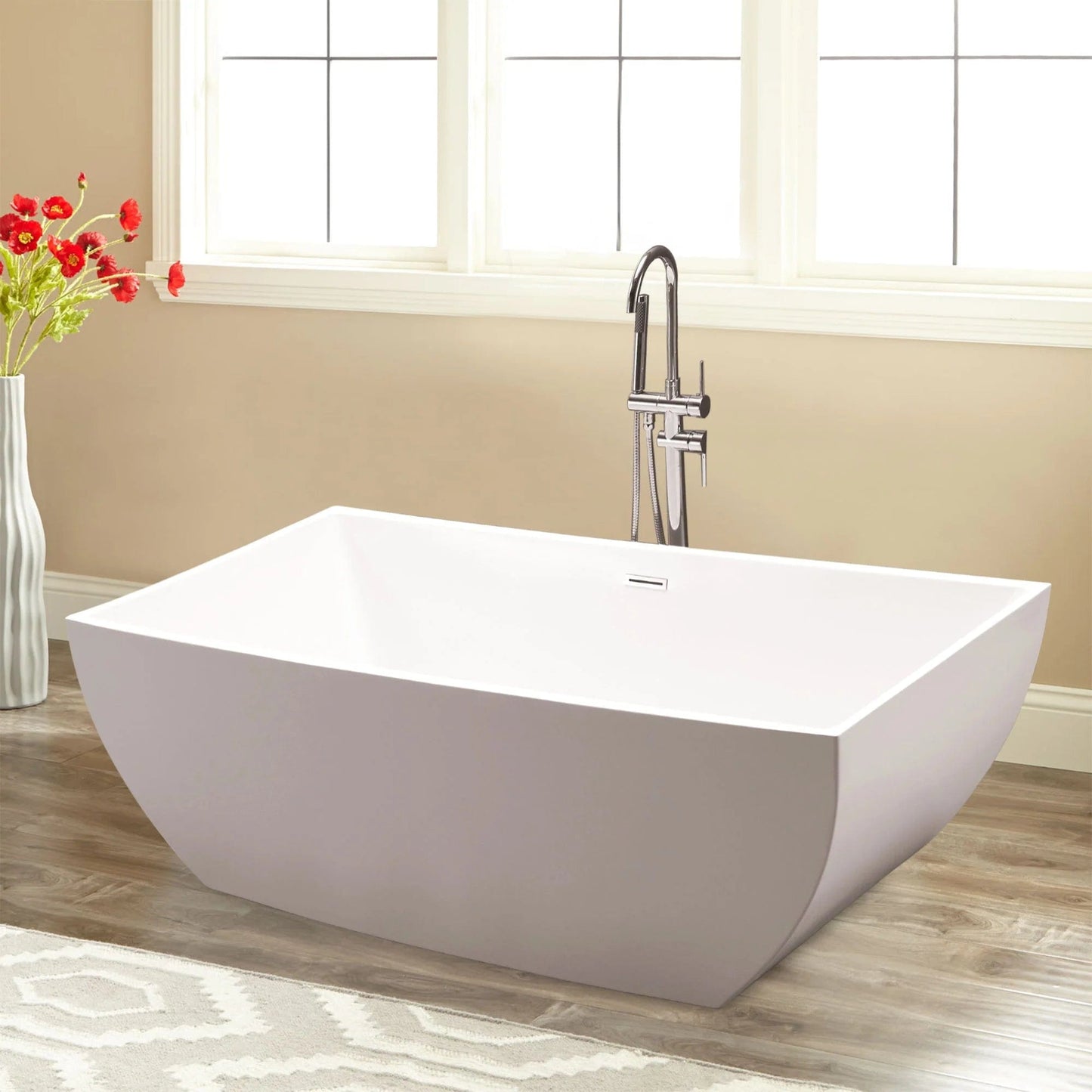 Vanity Art 59" x 30" Freestanding Acrylic Soaking Bathtub