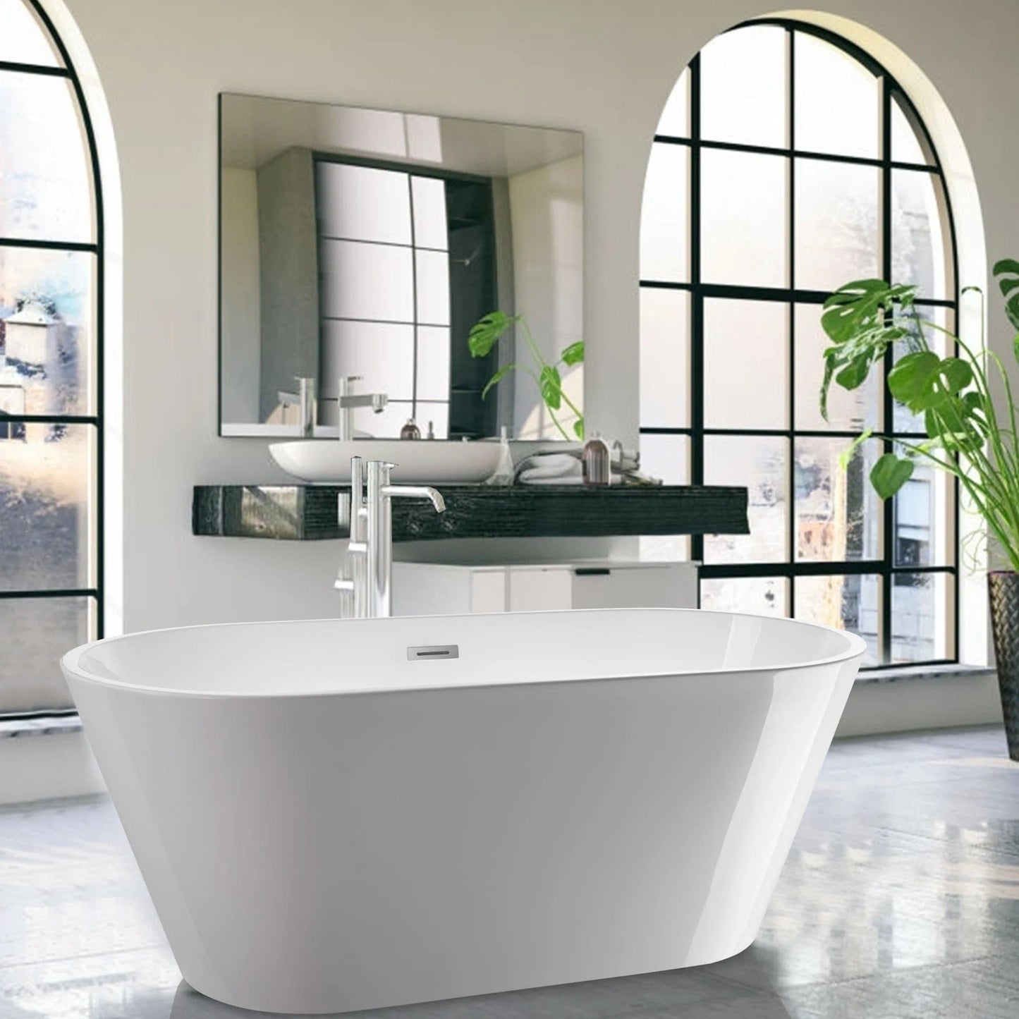 Vanity Art 59" X 30" Non-Slip White Acrylic Freestanding Soaking Bathtub