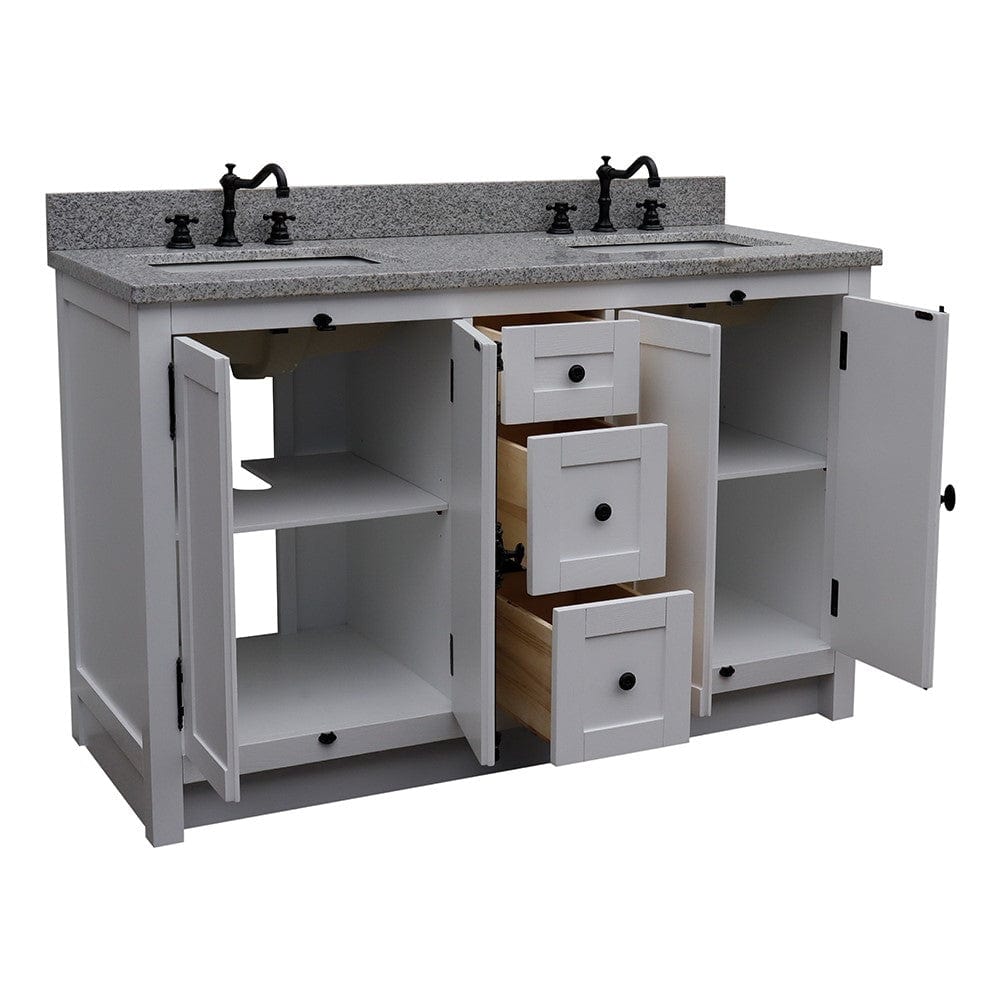 Bellaterra 55" Double Vanity in Glacier Ash Finish Rectangle Sink