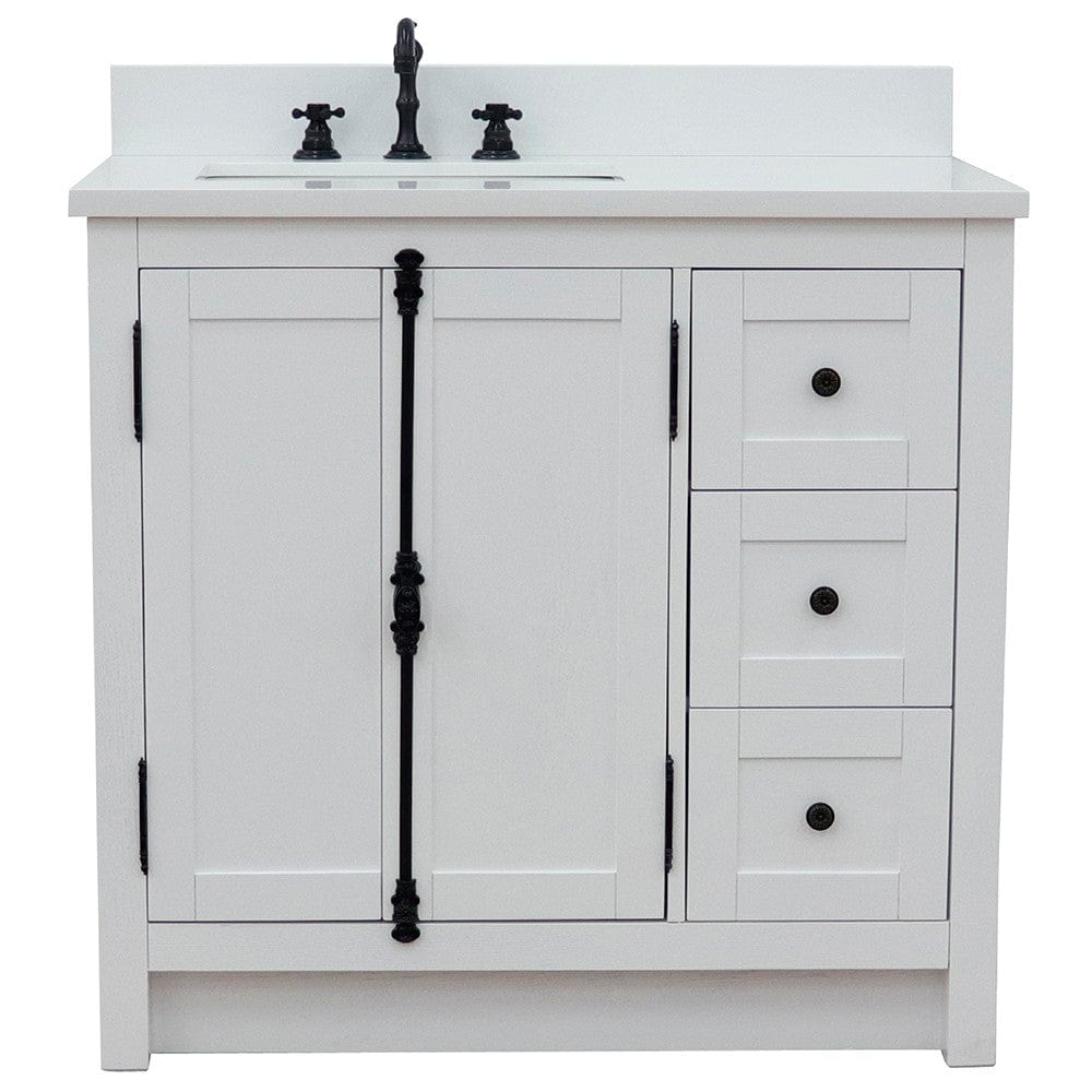 Bellaterra 37" Single vanity in Glacier Ash Finish  - Left doors/Left Sink 400100-37L-GA