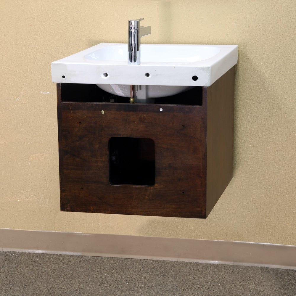 Bellaterra 24.4 in Single wall mount style sink vanity-wood- walnut 203136-S