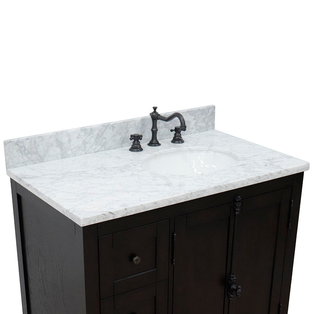 Bellaterra 37" Single Vanity in Brown Ash Finish Right doors/Right Sink 400100-37R-BA