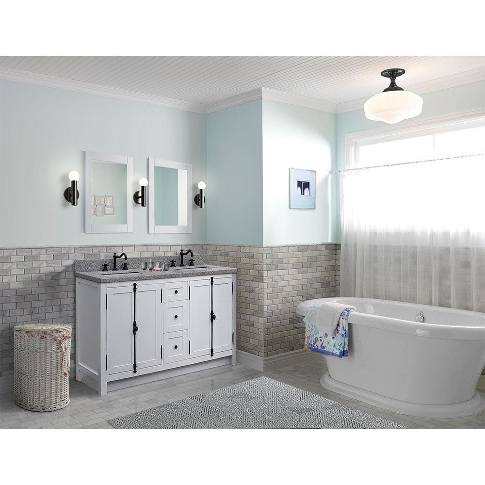 Bellaterra 55" Double Vanity in Glacier Ash Finish Rectangle Sink