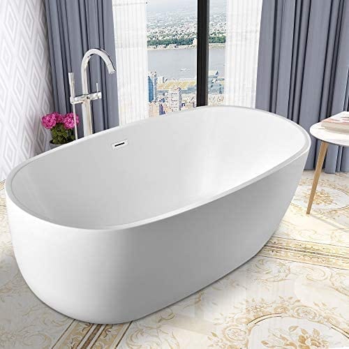 Vanity Art 67" or 59" Freestanding White Acrylic Bathtub UPC Certified Modern Stand Alone Soaking Tub