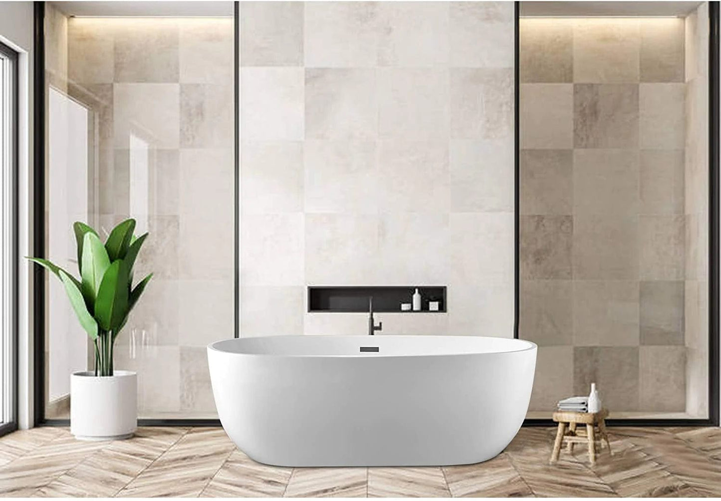 Vanity Art 67" or 59" Freestanding White Acrylic Bathtub UPC Certified Modern Stand Alone Soaking Tub