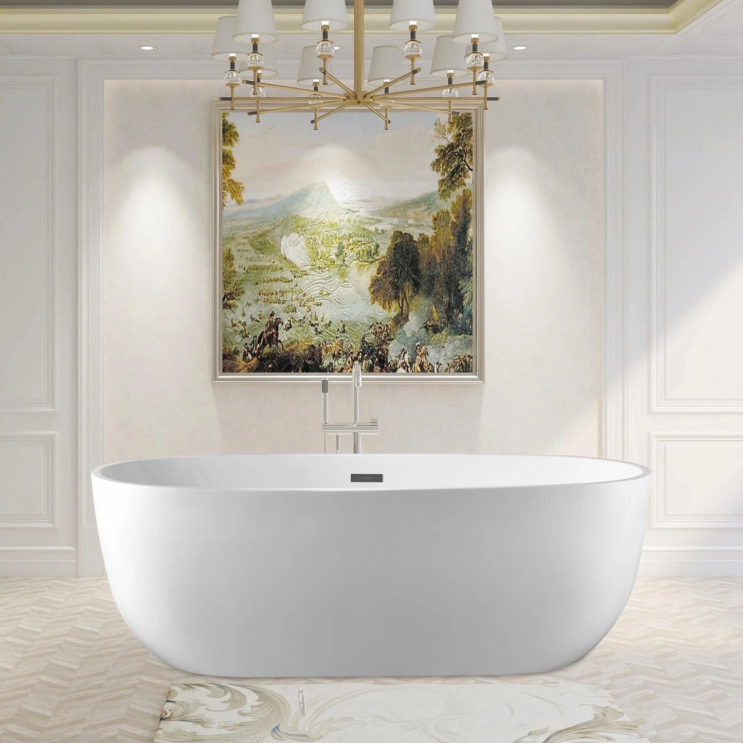 Vanity Art 67" or 59" Freestanding White Acrylic Bathtub UPC Certified Modern Stand Alone Soaking Tub