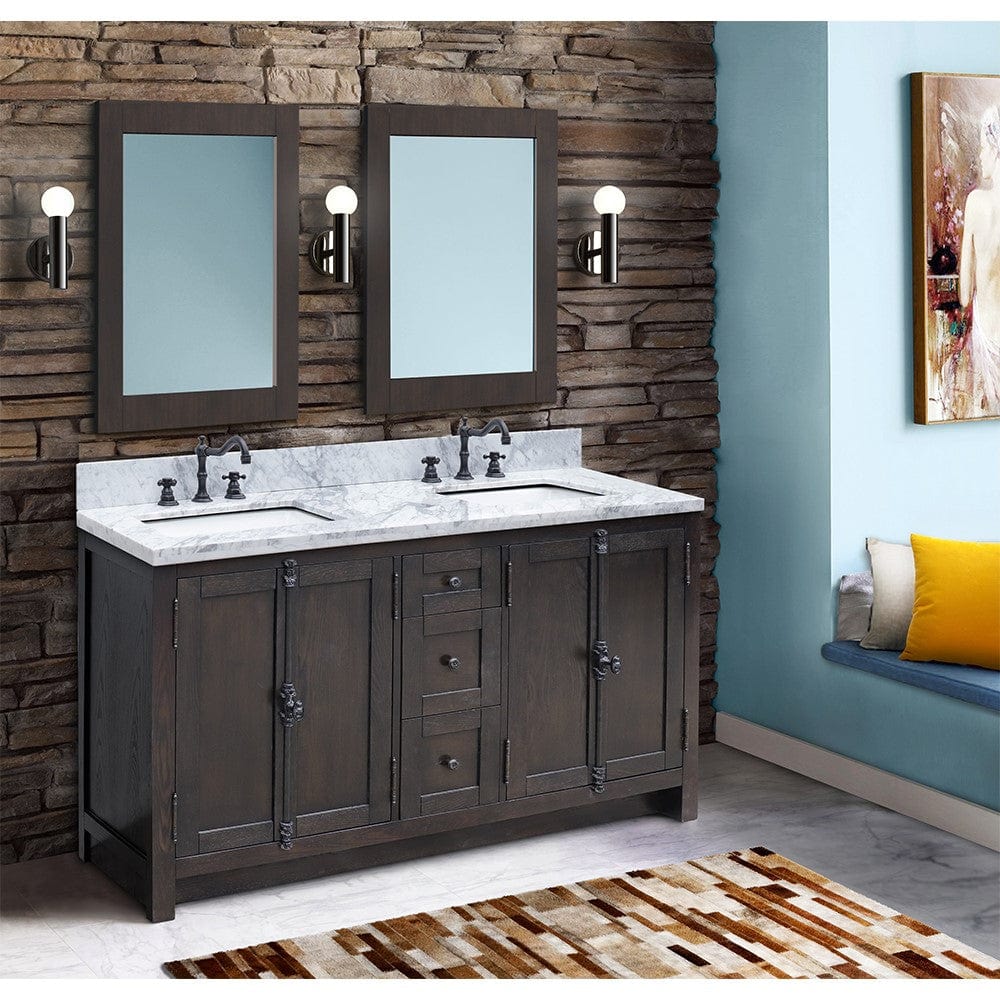 Bellaterra 55" Double Vanity in Brown Ash Finish Rectangle Sink