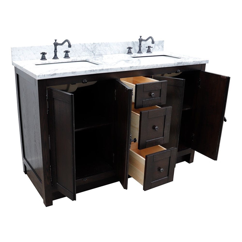 Bellaterra 55" Double Vanity in Brown Ash Finish Rectangle Sink