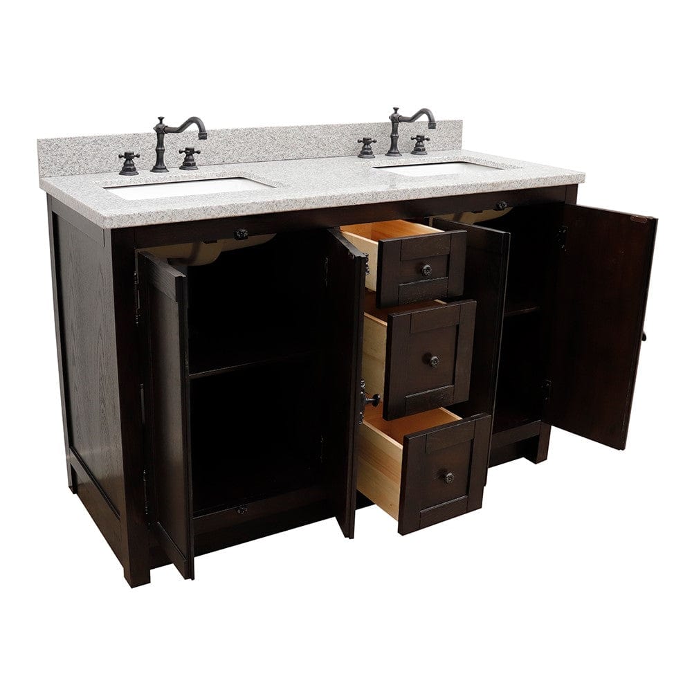 Bellaterra 55" Double Vanity in Brown Ash Finish Rectangle Sink