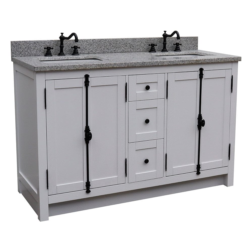 Bellaterra 55" Double Vanity in Glacier Ash Finish Rectangle Sink