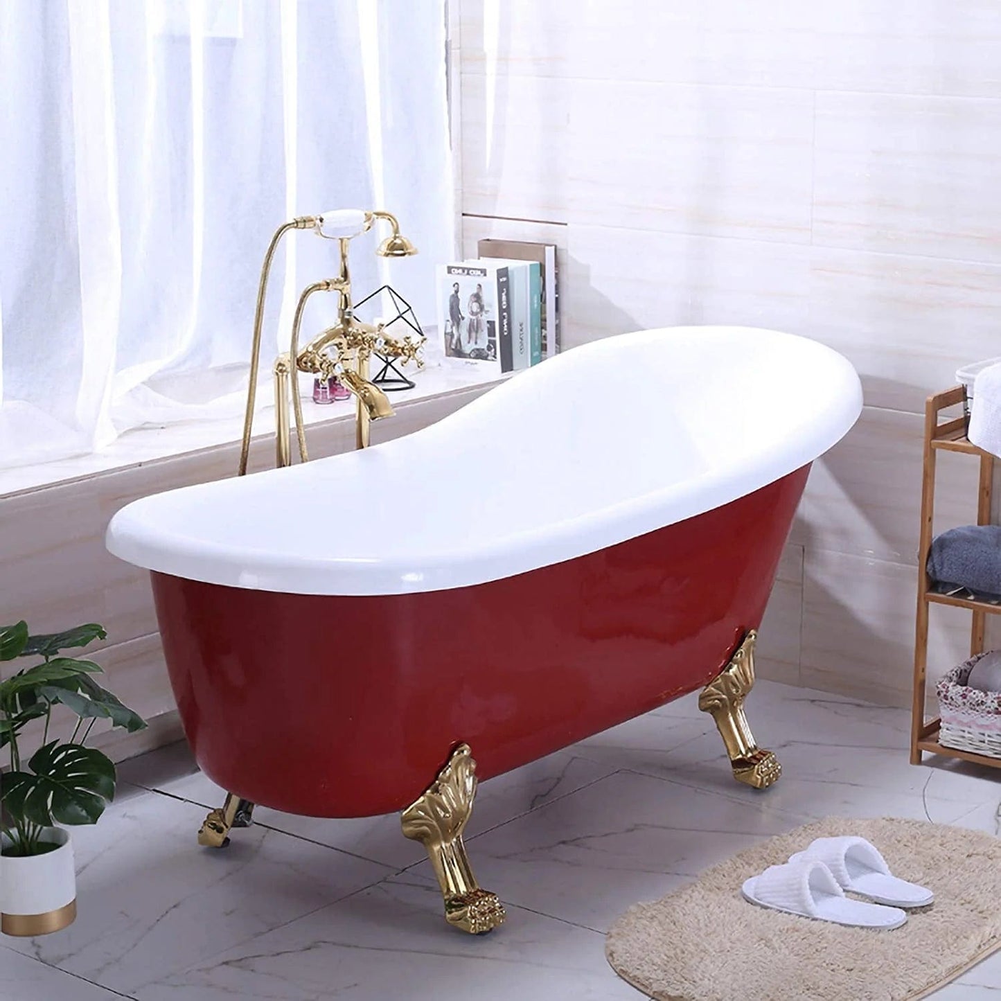 Vanity Art 70" x 32" Freestanding Red Acrylic Bathtub VA6311-RL