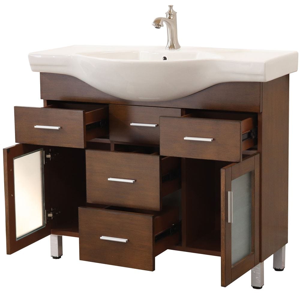 Bellaterra 39.8 in Single Sink Vanity Wood Walnut 4 Drawers 203139B