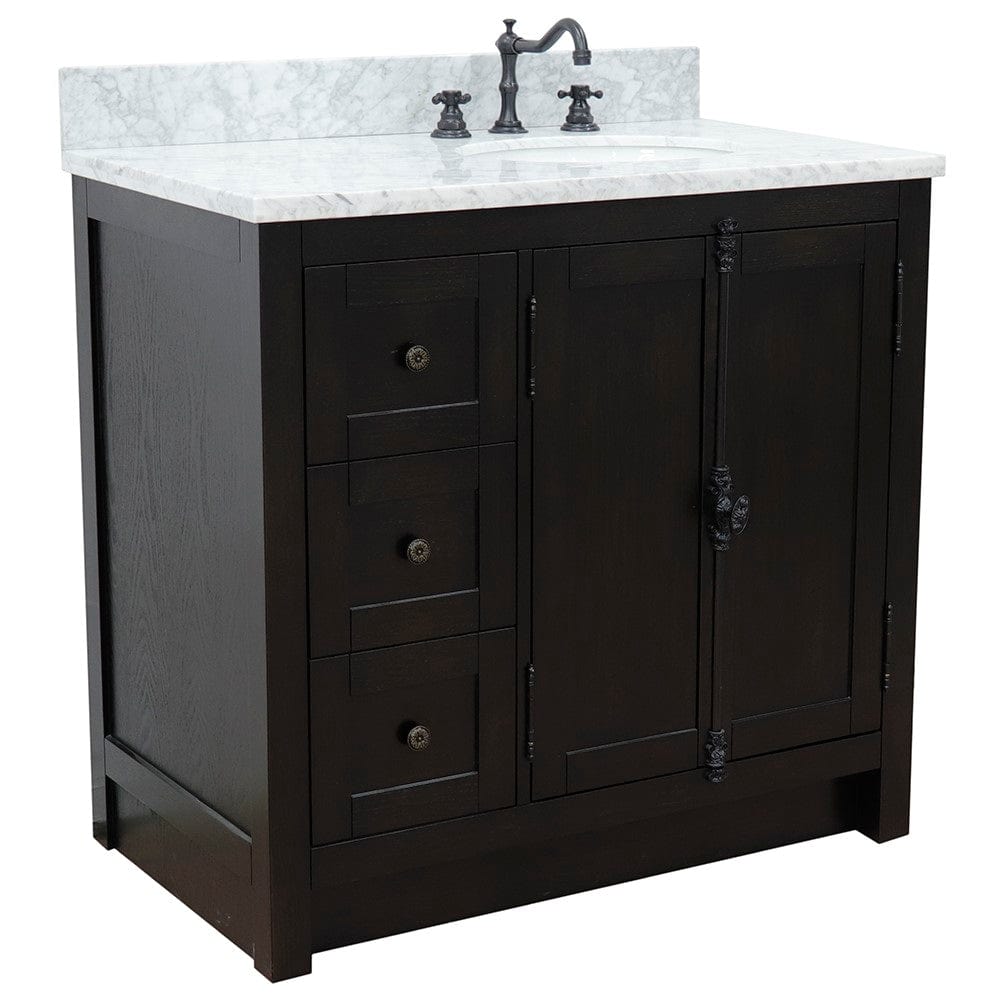 Bellaterra 37" Single Vanity in Brown Ash Finish Right doors/Right Sink 400100-37R-BA