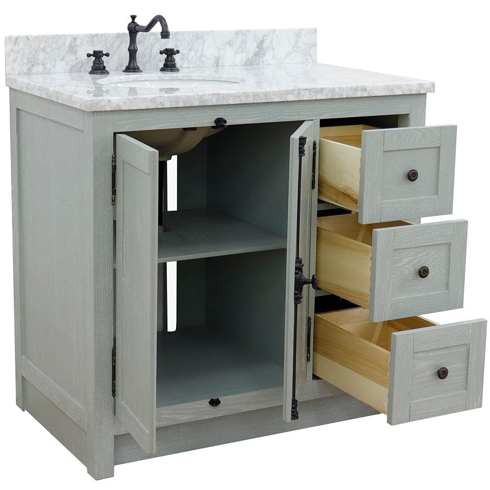 Bellaterra 37" Single vanity in Gray Ash Finish - Left doors/Left Sink 400100-37L-GYA