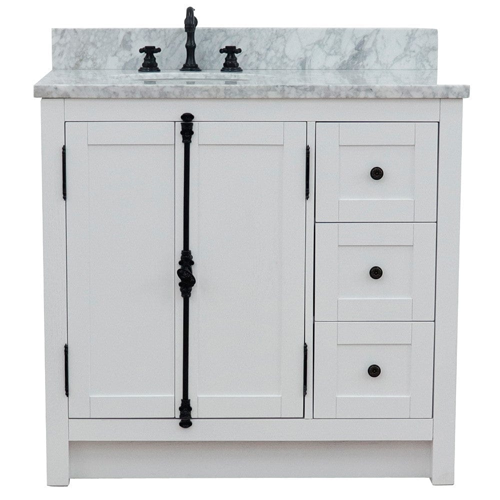 Bellaterra 37" Single vanity in Glacier Ash Finish  - Left doors/Left Sink 400100-37L-GA