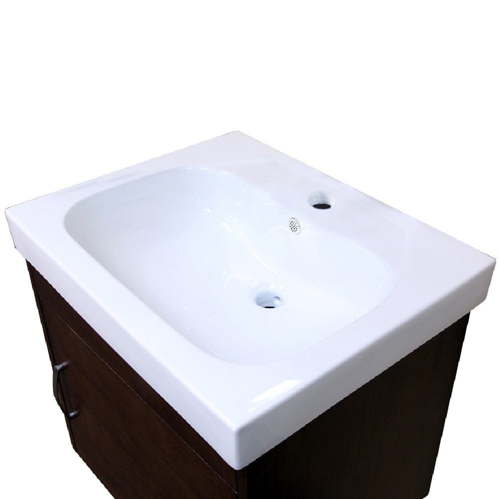 Bellaterra 24.4 in Single wall mount style sink vanity-wood- walnut 203136-S