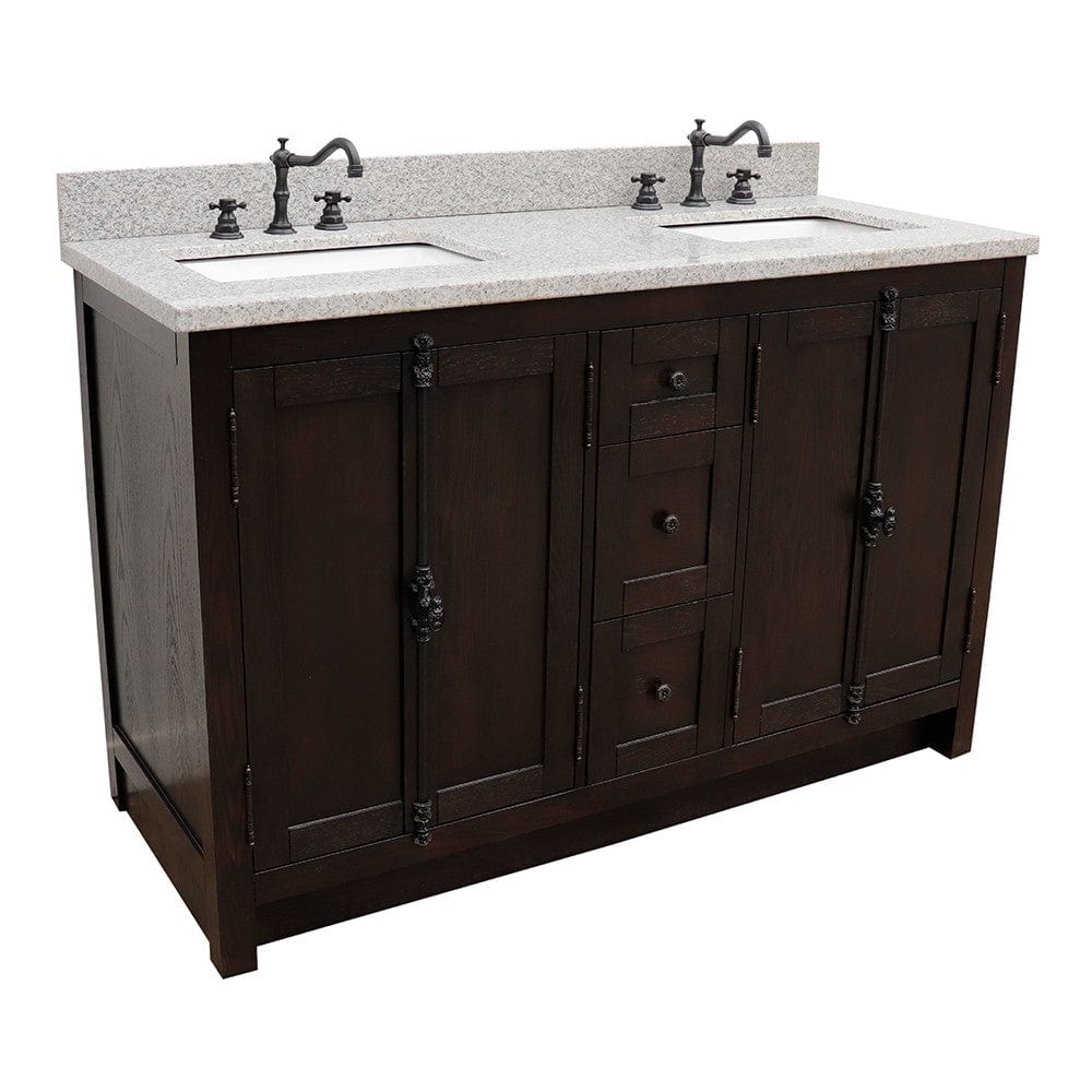 Bellaterra 55" Double Vanity in Brown Ash Finish Rectangle Sink