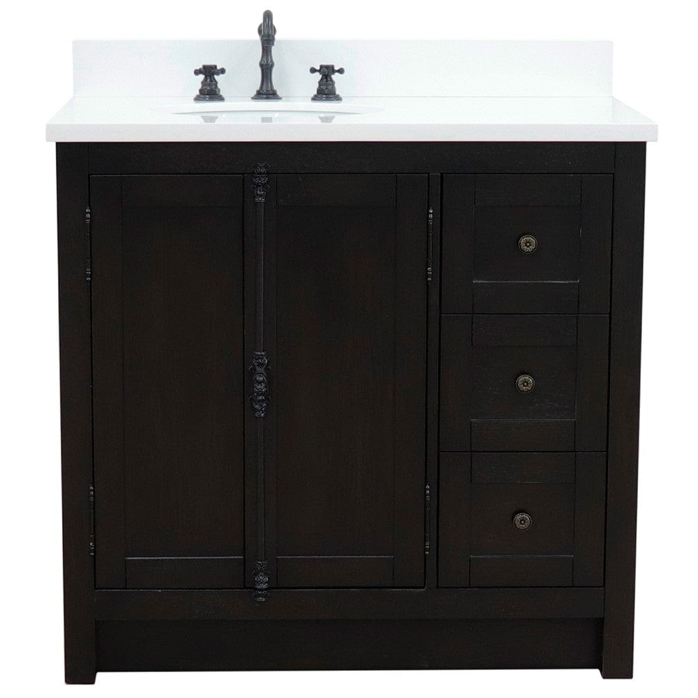 Bellaterra 37" Single Vanity Brown Ash Finish - Left Door/Left Sink 400100-37L-BA