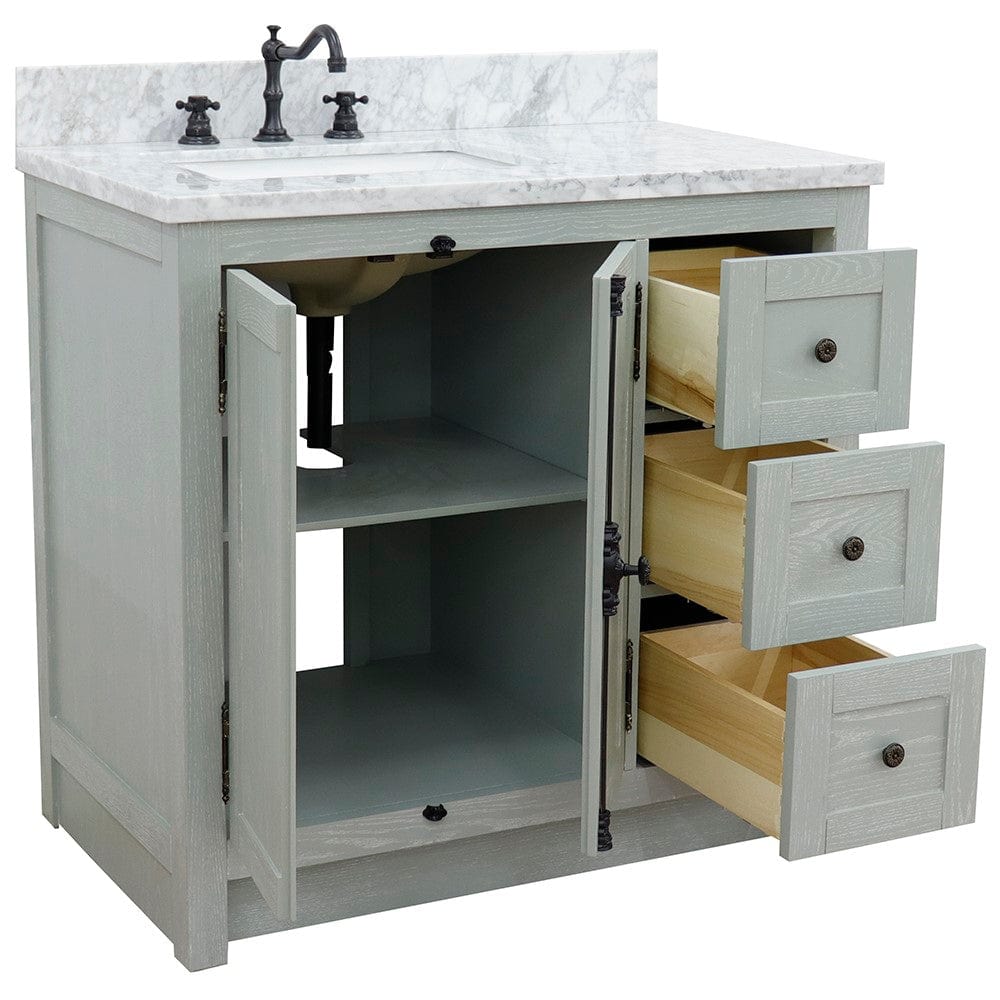 Bellaterra 37" Single vanity in Gray Ash Finish - Left doors/Left Sink 400100-37L-GYA