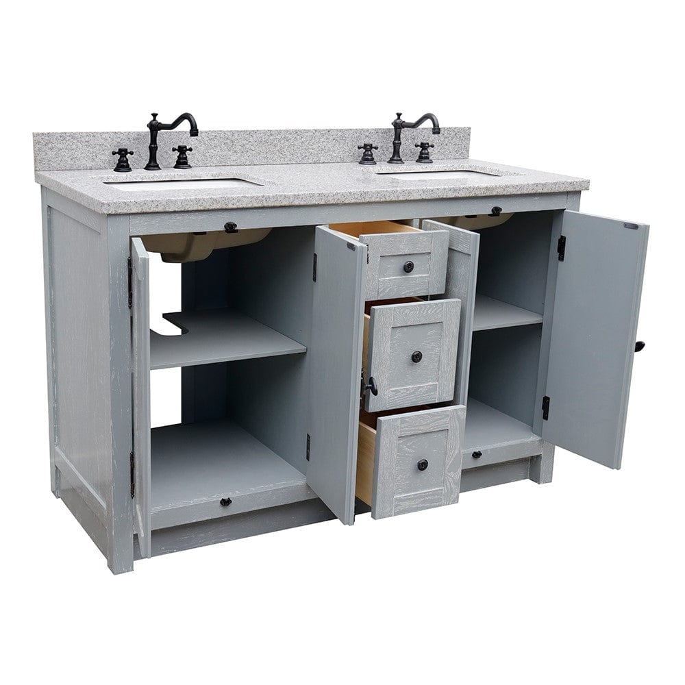 Bellaterra 55" Double Vanity in Gray Ash Finish Rectangle Sink