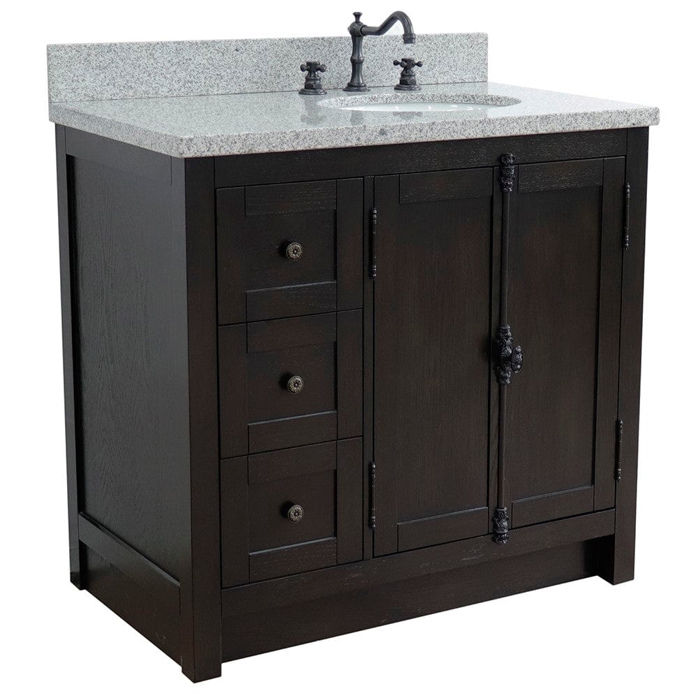 Bellaterra 37" Single Vanity in Brown Ash Finish Right doors/Right Sink 400100-37R-BA