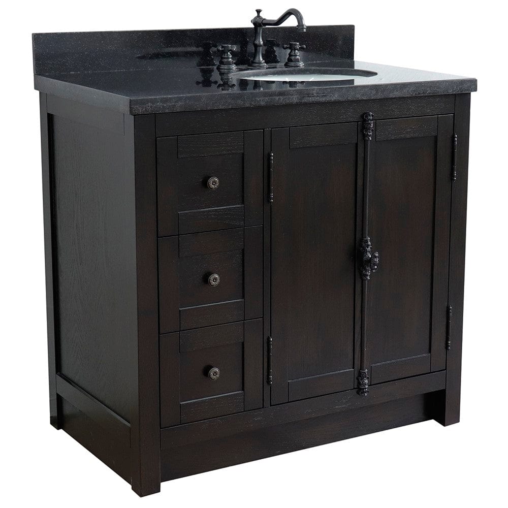 Bellaterra 37" Single Vanity in Brown Ash Finish Right doors/Right Sink 400100-37R-BA