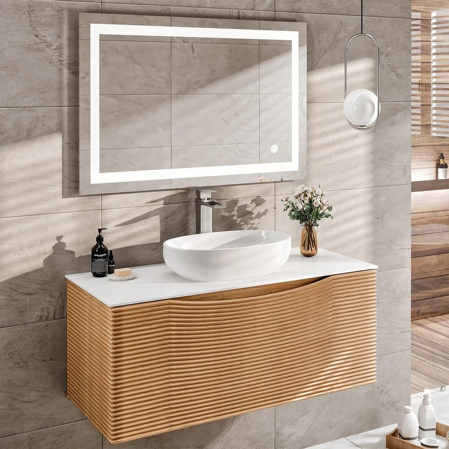 EVIVA Leah 32 Inch Medium Oak Wall Mount Bathroom Vanity