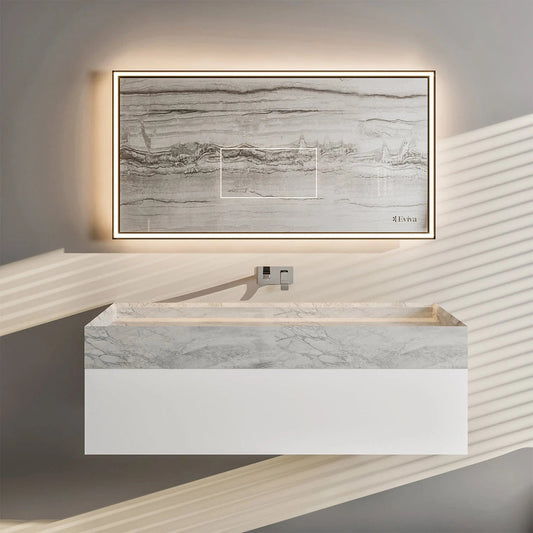 Eviva Fritti White Wall Mount Bathroom Vanity with Marble Basin