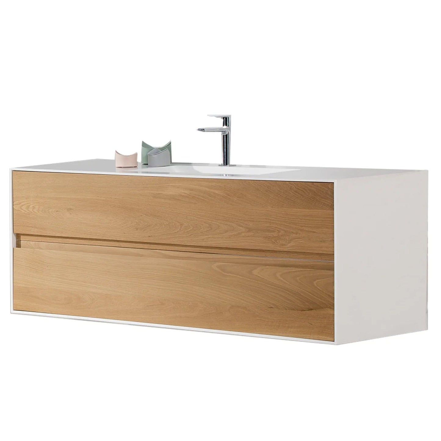 Eviva Elisa White and Oak Wall Mount Bathroom Vanity