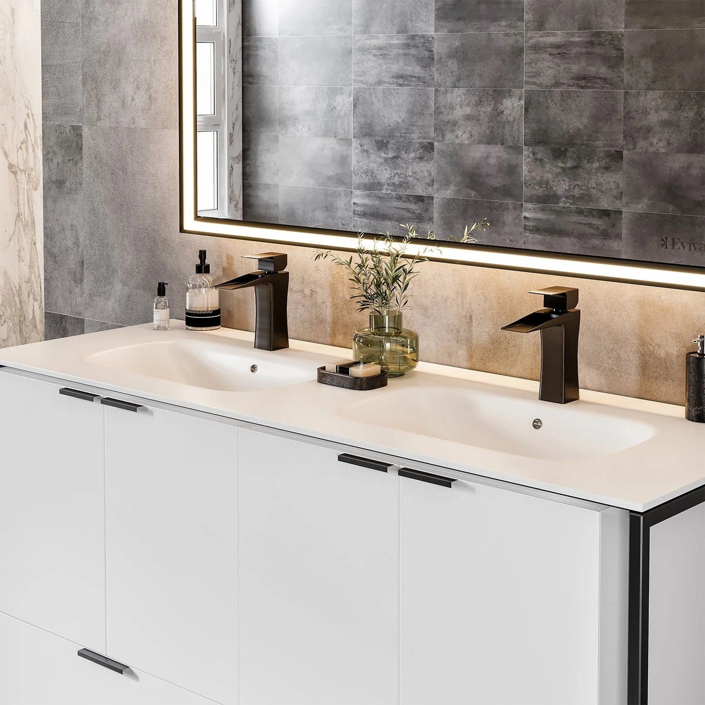 EVIVA Moma 48 Inch Double Sink Bathroom Vanity with Black Metallic Legs