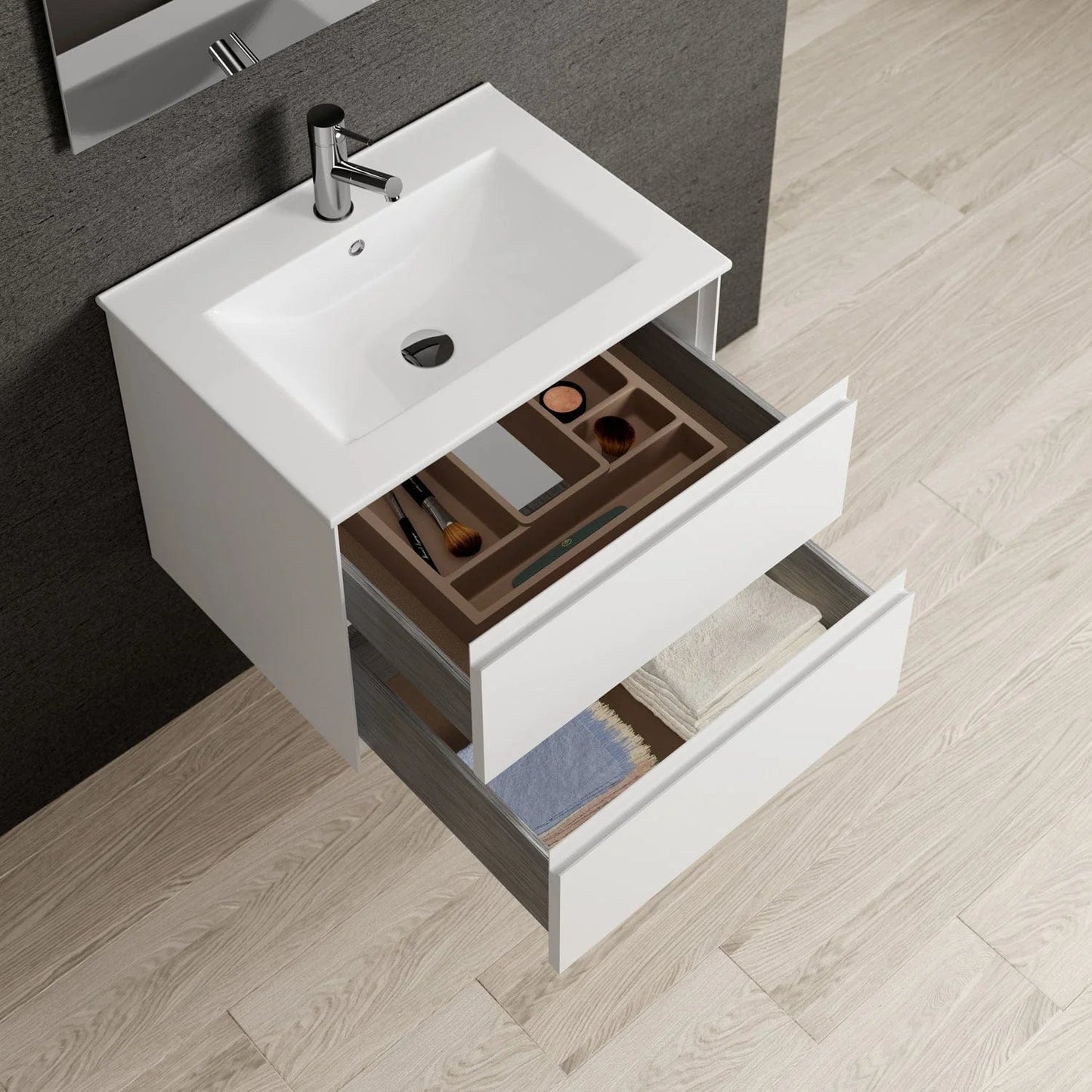 Eviva Bloom Matt White Bathroom Vanity with White Integrated Porcelain Sink