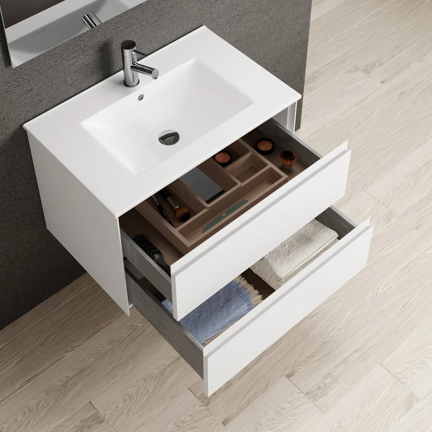 Eviva Bloom Matt White Bathroom Vanity with White Integrated Porcelain Sink