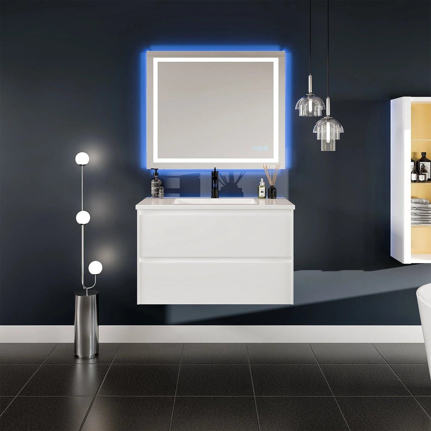 Eviva Bloom Matt White Bathroom Vanity with White Integrated Porcelain Sink