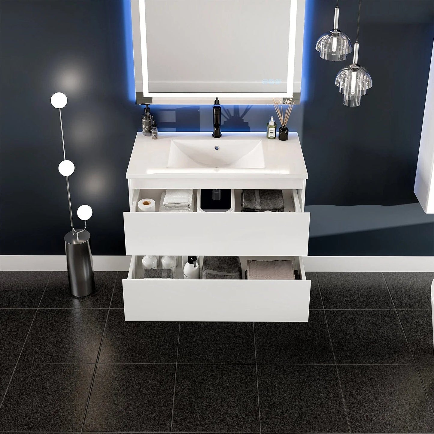 Eviva Bloom Matt White Bathroom Vanity with White Integrated Porcelain Sink