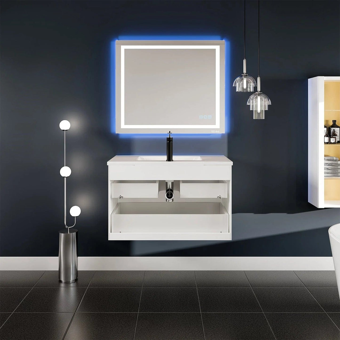 Eviva Bloom Matt White Bathroom Vanity with White Integrated Porcelain Sink