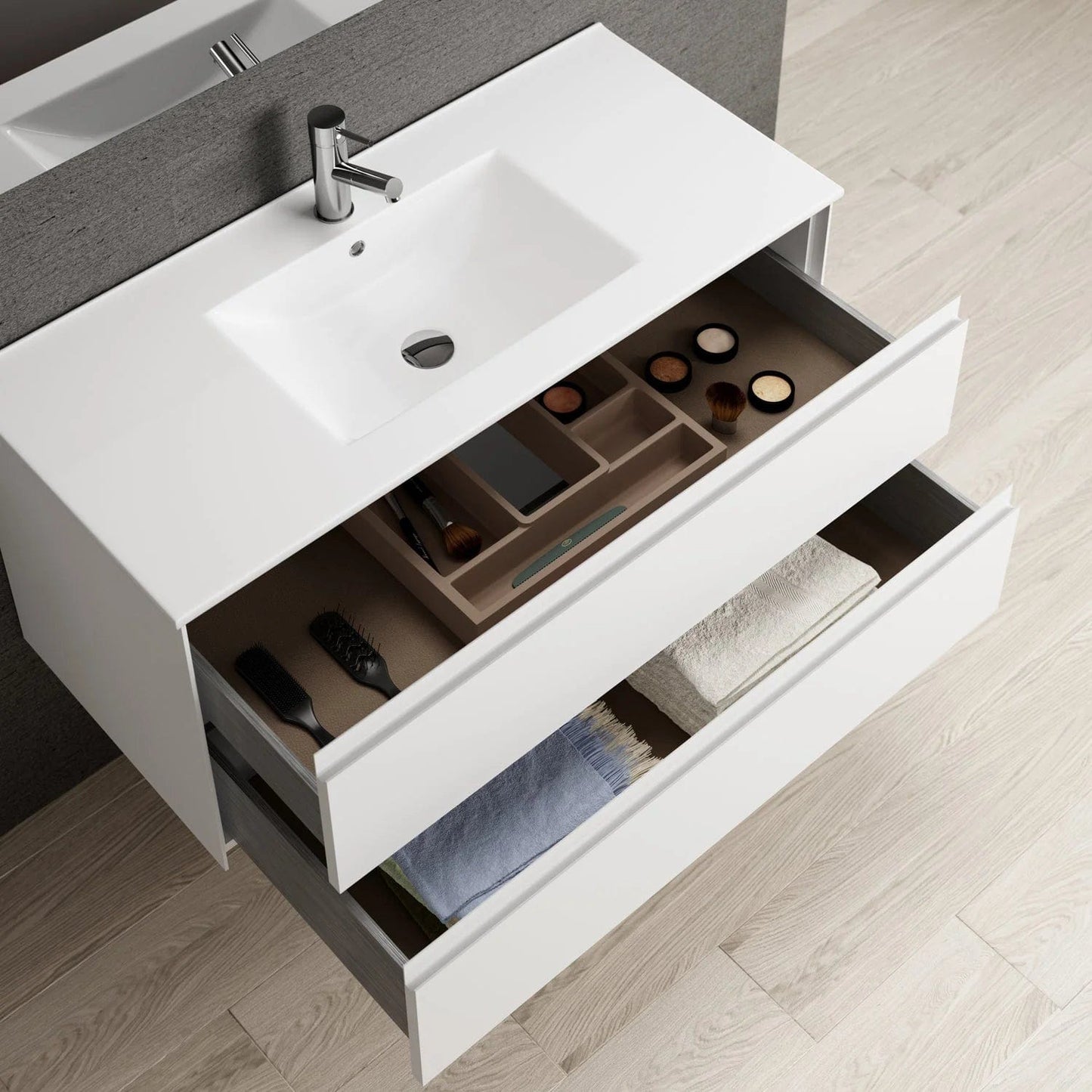 Eviva Bloom Matt White Bathroom Vanity with White Integrated Porcelain Sink