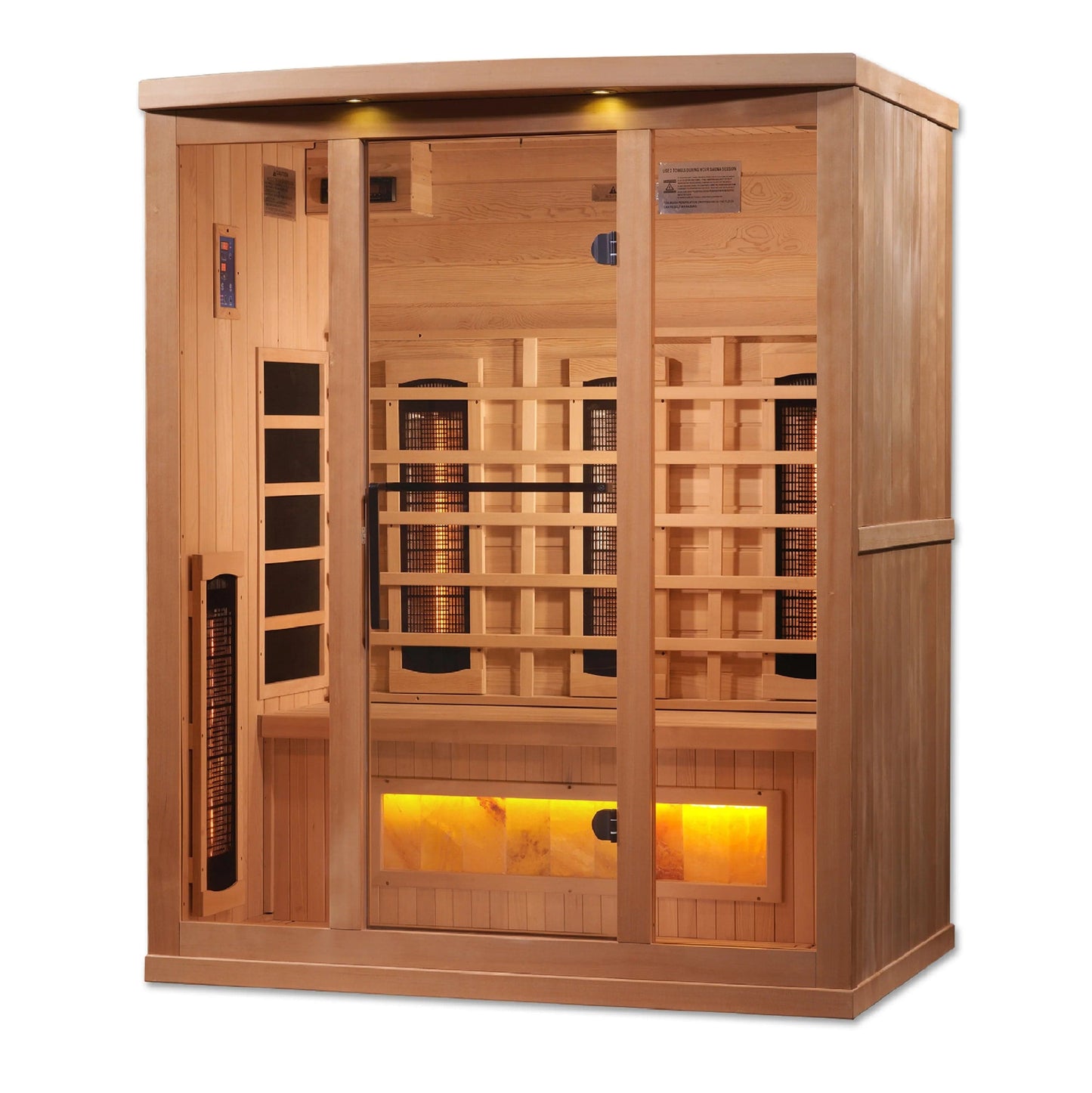 Golden Designs 3-Person Full Spectrum PureTech™ Near Zero EMF FAR Infrared Sauna with Himalayan Salt Bar (Canadian Hemlock) GDI-8030-02