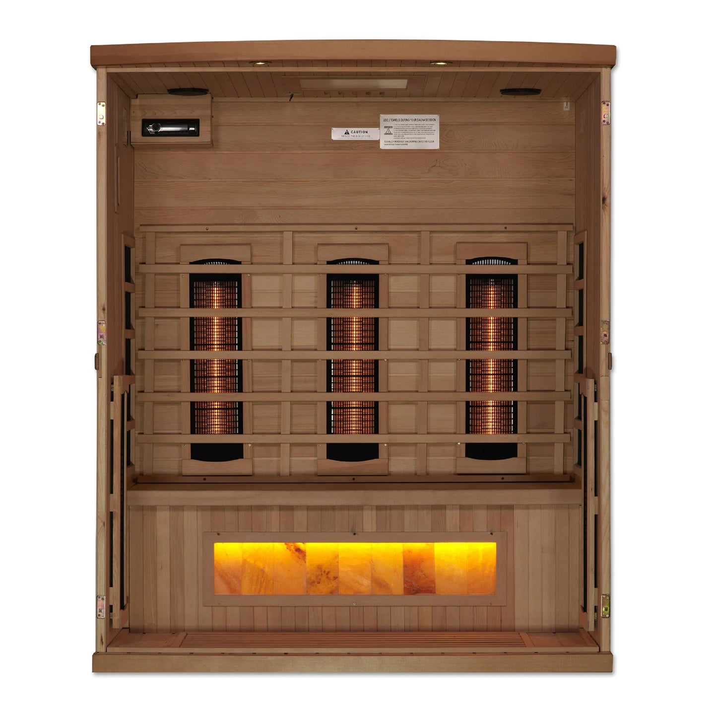 Golden Designs 3-Person Full Spectrum PureTech™ Near Zero EMF FAR Infrared Sauna with Himalayan Salt Bar (Canadian Hemlock) GDI-8030-02