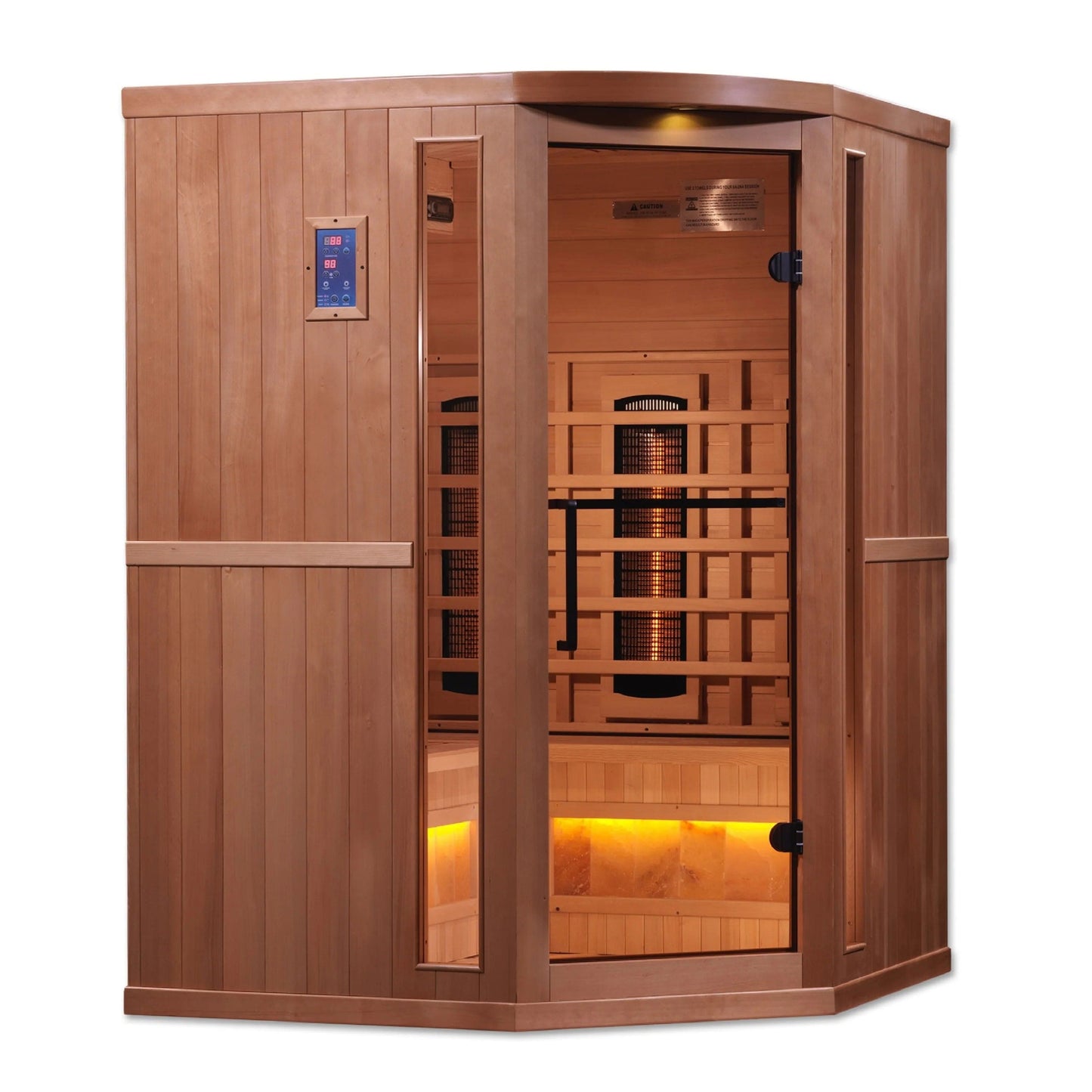 Golden Designs 3-Person Corner Full Spectrum PureTech™ Near Zero EMF FAR Infrared Sauna with Himalayan Salt Bar (Canadian Hemlock) GDI-8035-02