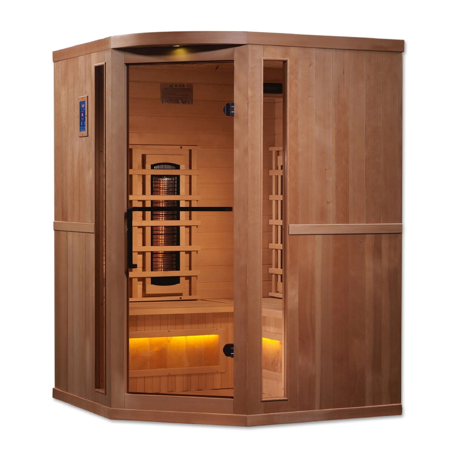 Golden Designs 3-Person Corner Full Spectrum PureTech™ Near Zero EMF FAR Infrared Sauna with Himalayan Salt Bar (Canadian Hemlock) GDI-8035-02