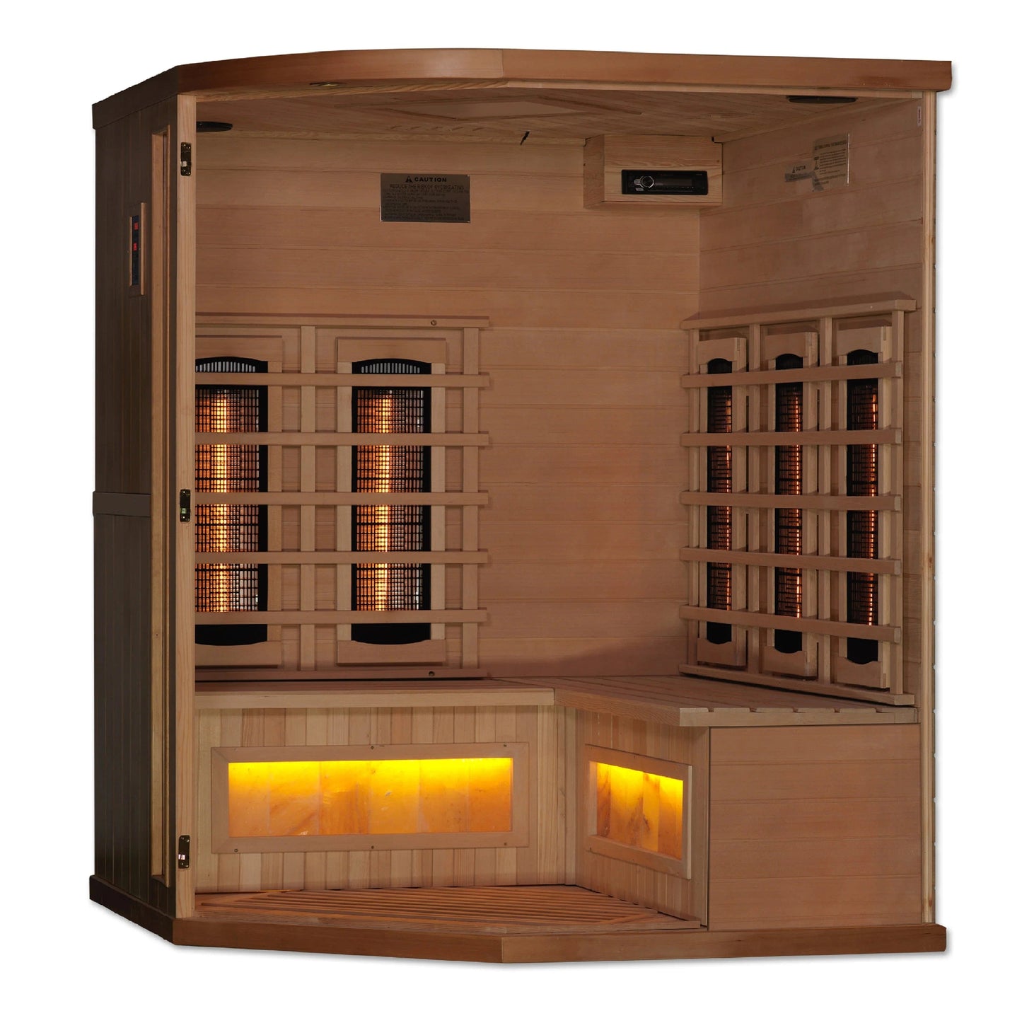 Golden Designs 3-Person Corner Full Spectrum PureTech™ Near Zero EMF FAR Infrared Sauna with Himalayan Salt Bar (Canadian Hemlock) GDI-8035-02