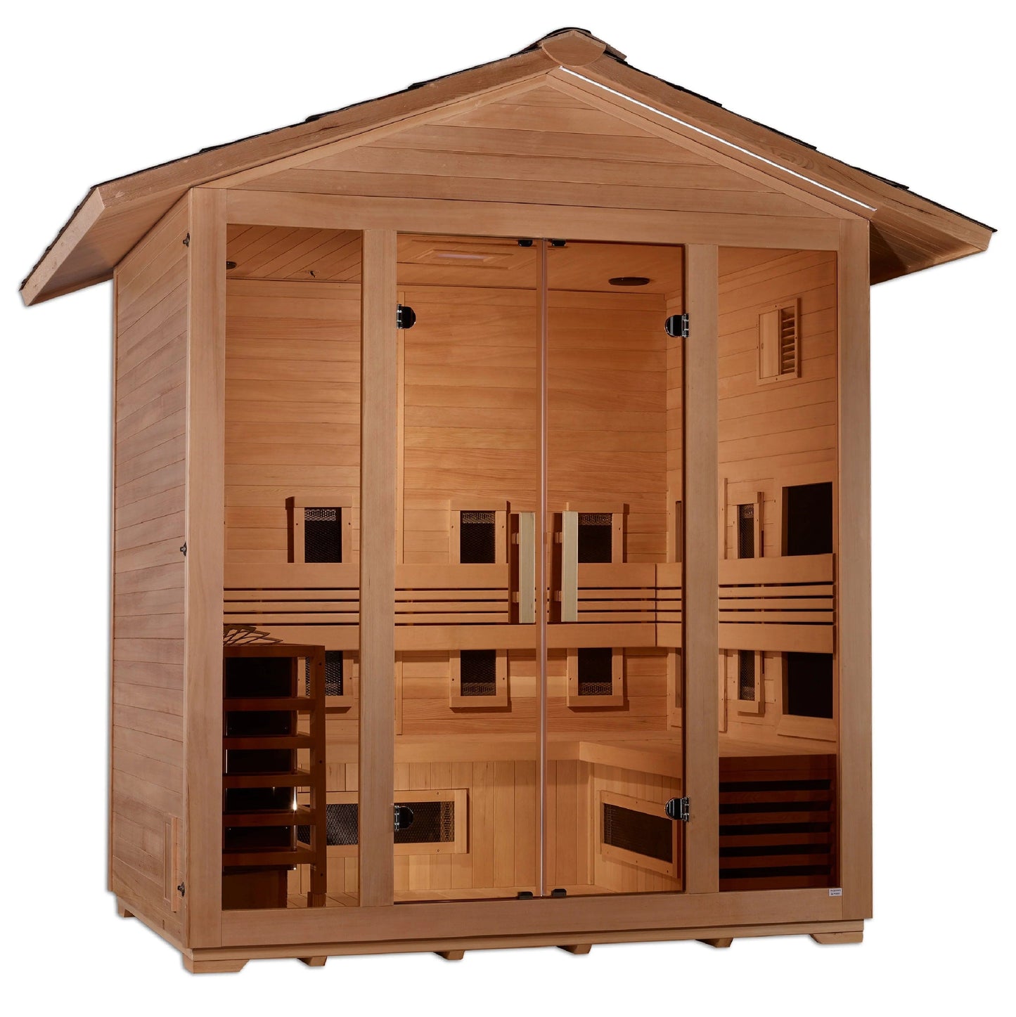 Golden Designs "Gargellen" 5 Person Hybrid (PureTech™ Full Spectrum IR or Traditional Stove) Outdoor Sauna - Canadian Hemlock GDI-8125-01