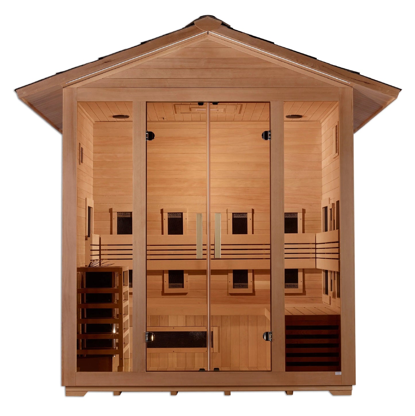 Golden Designs "Gargellen" 5 Person Hybrid (PureTech™ Full Spectrum IR or Traditional Stove) Outdoor Sauna - Canadian Hemlock GDI-8125-01