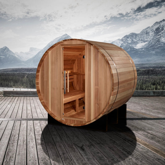 Golden Designs "St. Moritz" 2 Person Barrel Traditional Sauna - Pacific Cedar GDI-B002-01