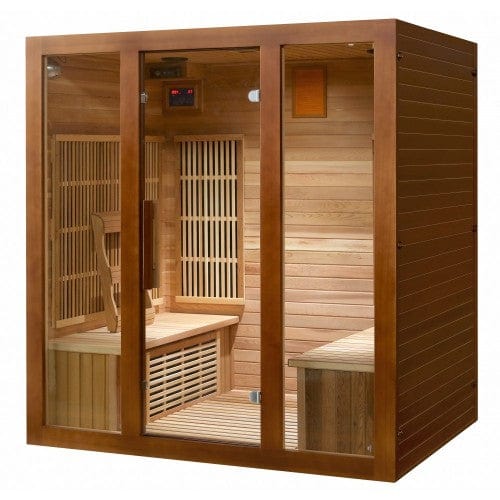 SunRay 4 Person Cedar Sauna w/Carbon Heaters/Side Bench Seating HL400KS Roslyn