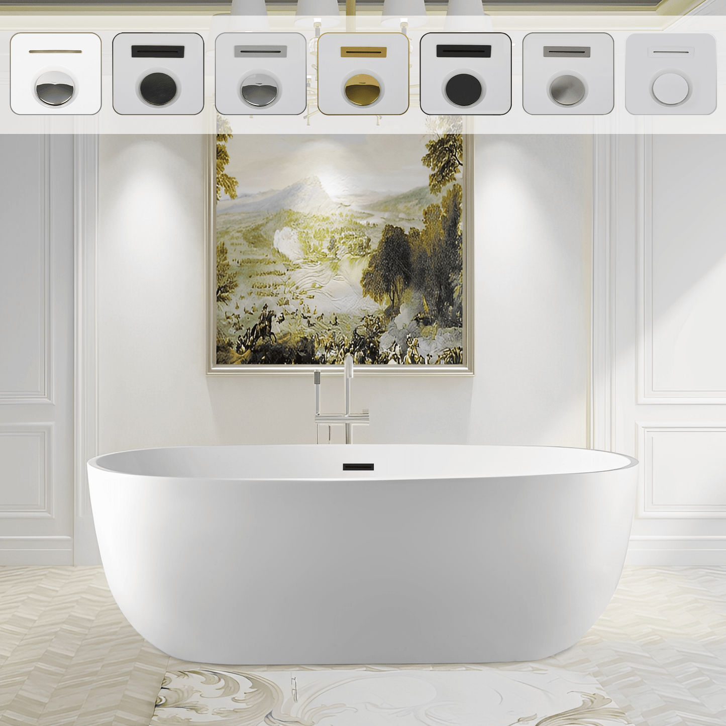 Vanity Art 67" or 59" Freestanding White Acrylic Bathtub UPC Certified Modern Stand Alone Soaking Tub