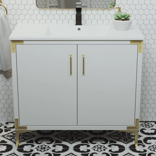 Swiss Madison Voltaire 36" Single, Bathroom Vanity in White with Gold Hardware