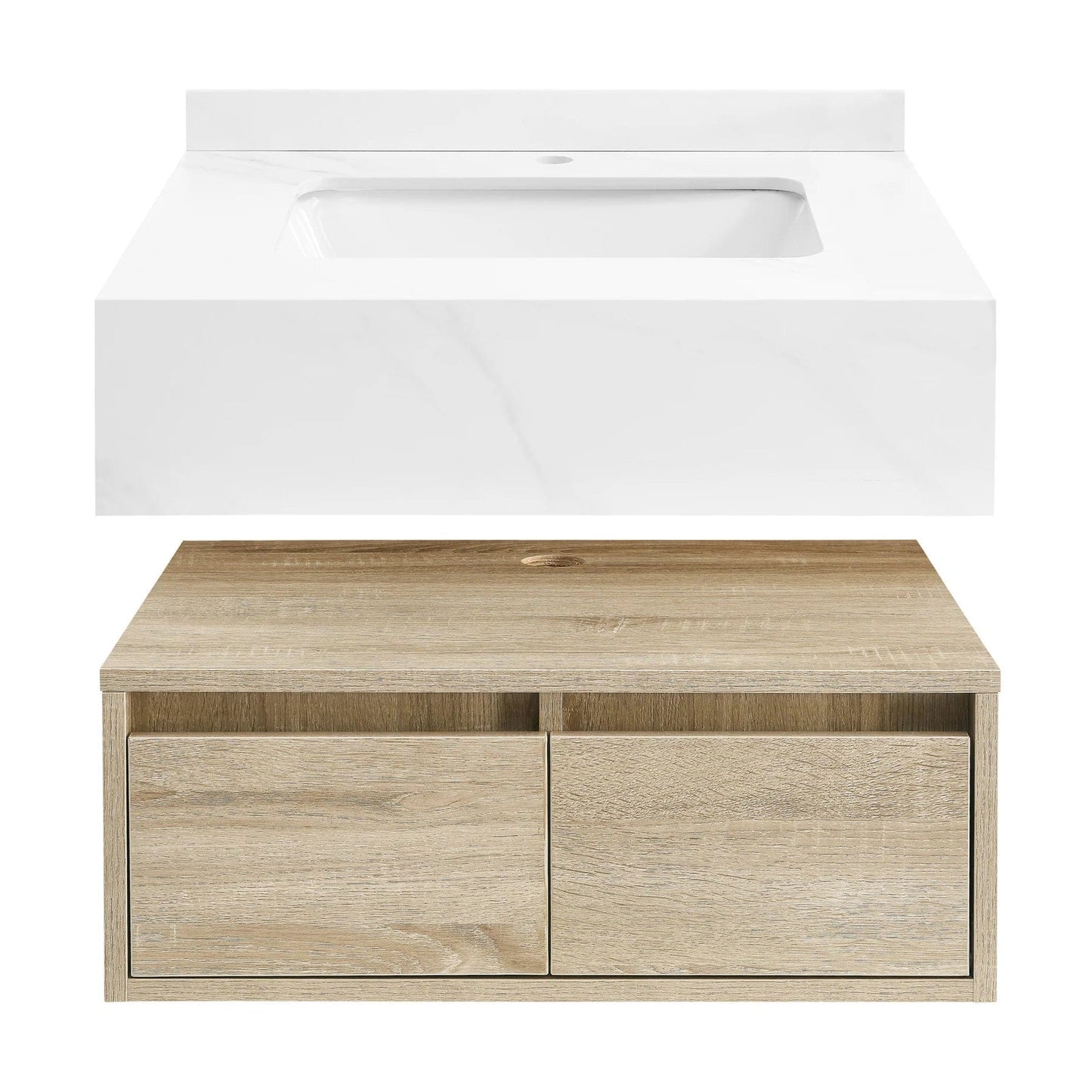 Swiss Madison Avancer 24" Wall-Mounted Bathroom Vanity in Calacatta and White Oak SM-BV700