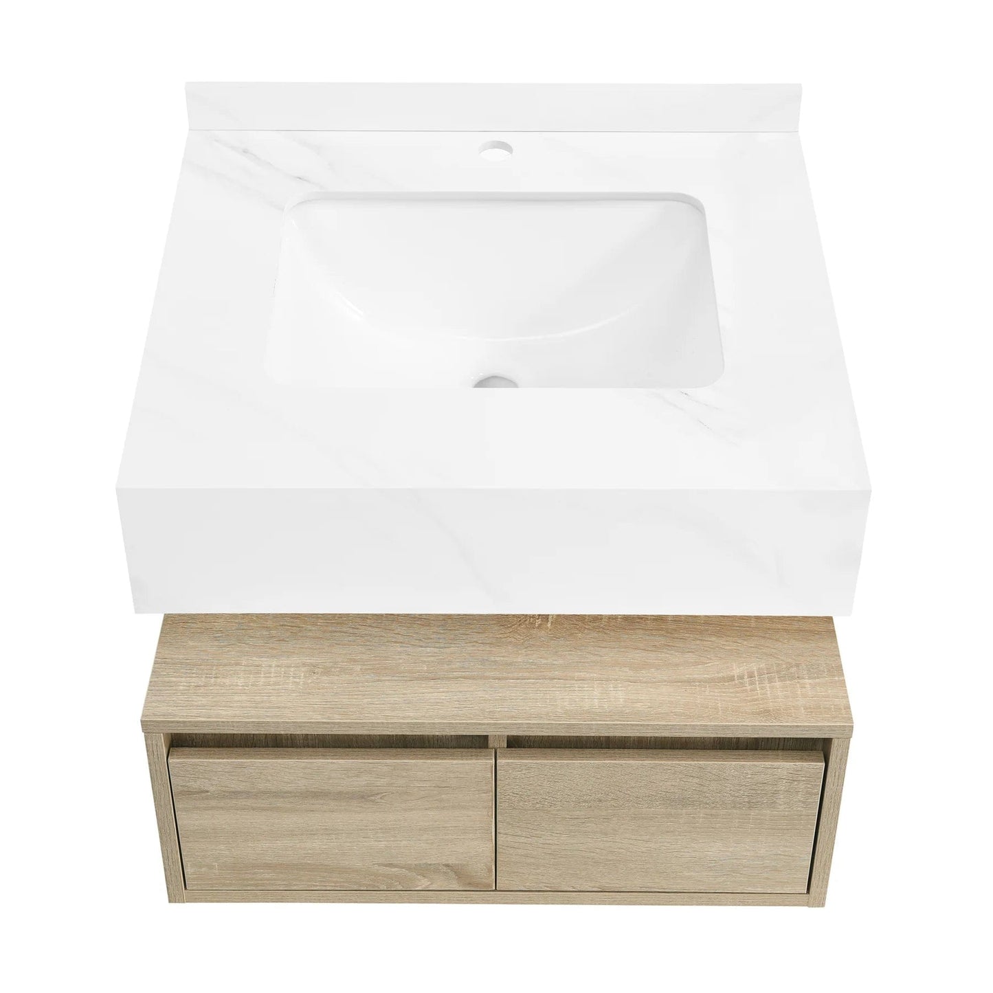 Swiss Madison Avancer 24" Wall-Mounted Bathroom Vanity in Calacatta and White Oak SM-BV700