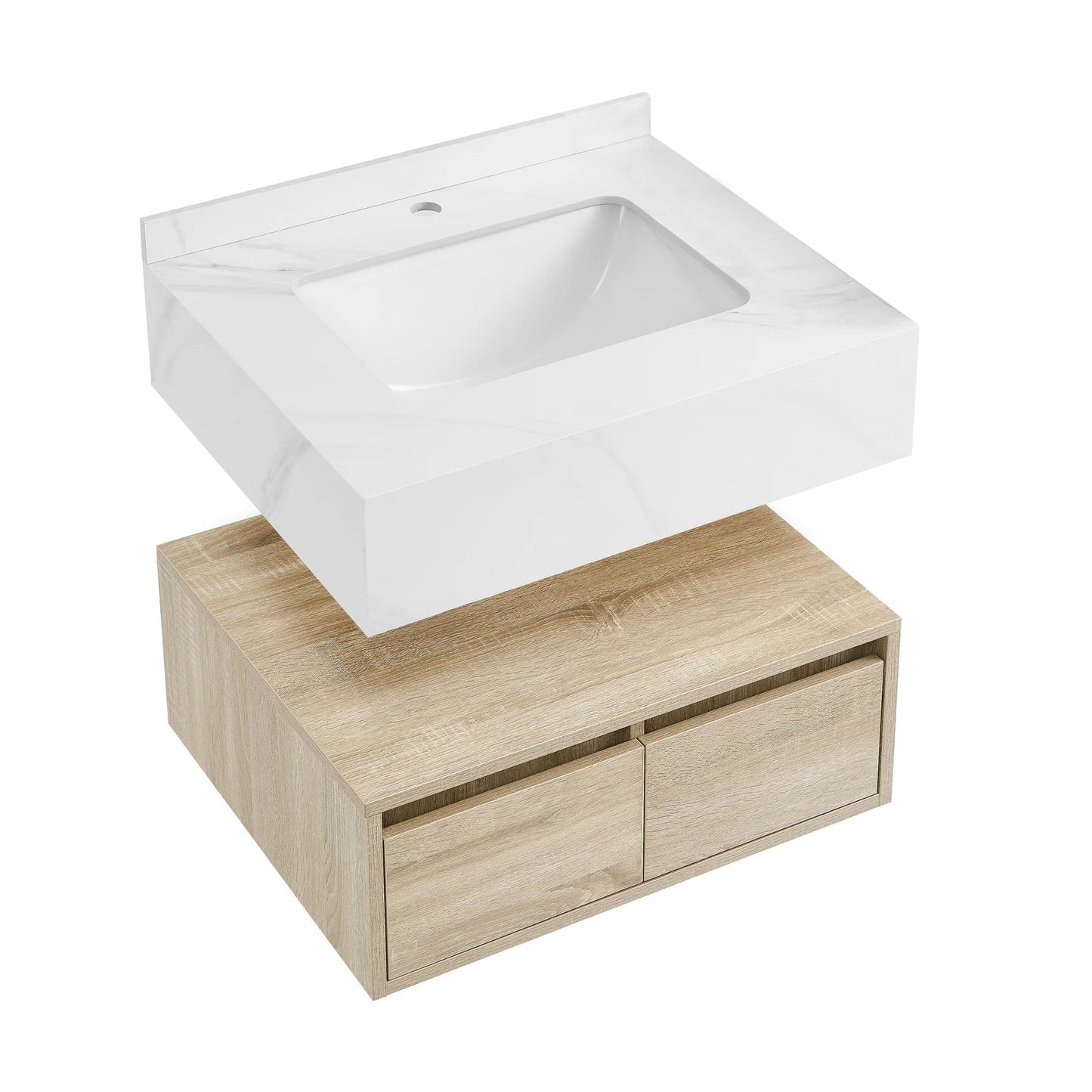 Swiss Madison Avancer 24" Wall-Mounted Bathroom Vanity in Calacatta and White Oak SM-BV700